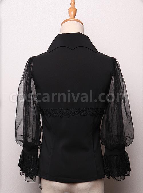 Bat Collar Black Long Sleeve Gothic Lolita Shirt coscarnival