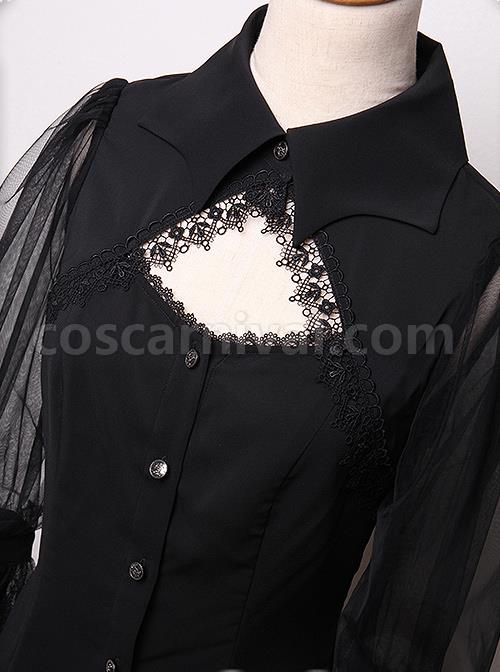 Bat Collar Black Long Sleeve Gothic Lolita Shirt coscarnival