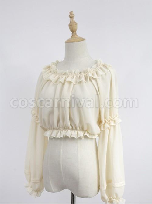 Beige Round Collar Agaric Laces Bottoming Shirt Lolita Blouse coscarnival
