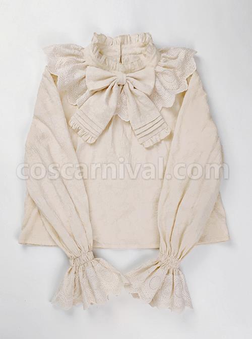 Big Bowknot Cotton Classic Lolita Long Sleeve Big Size Shirt coscarnival