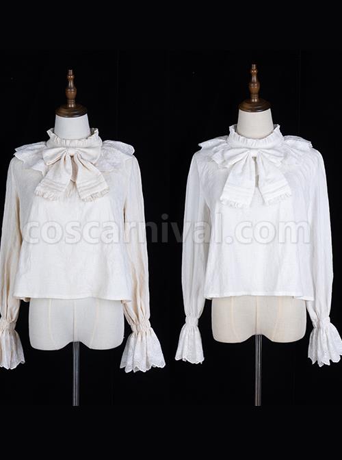 Big Bowknot Cotton Classic Lolita Long Sleeve Big Size Shirt coscarnival