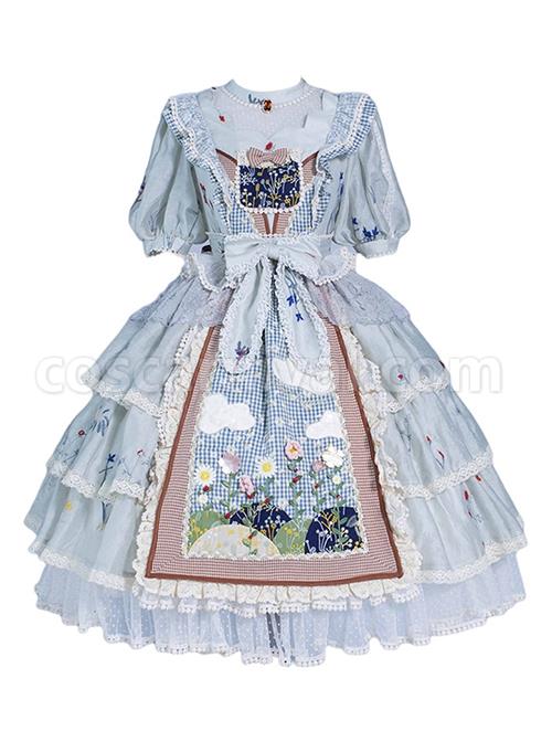 Big-White-Goose-Yaya-Series-Round-Neck-Flower-Embroidered-Plaid-Apron-Stitching-Polka-Dot-Lace-Hem-Classic-Lolita-Short-Sleeved-Dress-coscarnival-3507