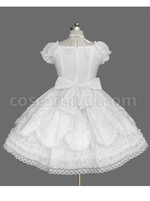 Black And White Cotton Elegant Gothic Lolita Short Sleeves Dress coscarnival