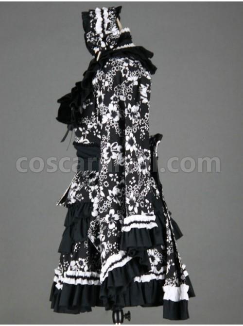 Black And White Long Sleeves Cotton Gothic Lolita Dress coscarnival
