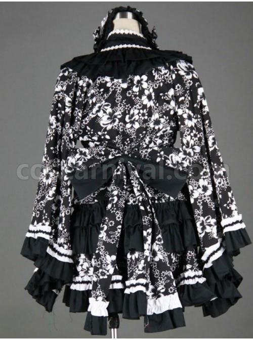 Black And White Long Sleeves Cotton Gothic Lolita Dress coscarnival