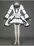 Black And White Long Sleeves Lace Trim Cotton Gothic Lolita Dress coscarnival