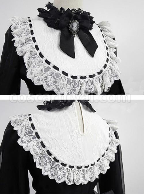 Black And White Long Sleeves OP With Crown Printed Skirt Hemline coscarnival