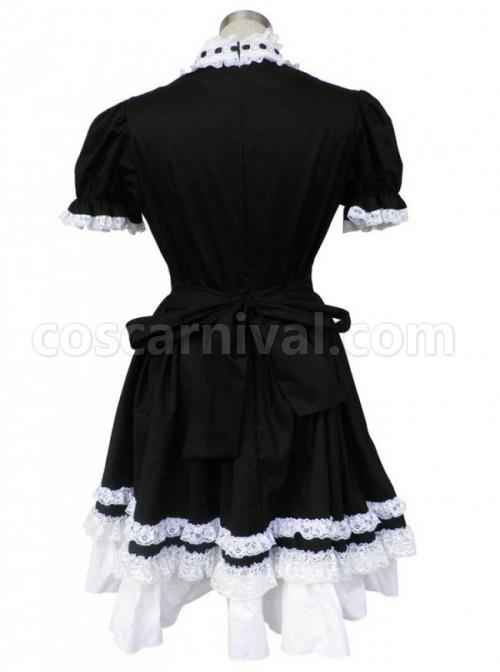 Black And White Short Sleeves Bow Cotton Gothic Lolita Dress coscarnival