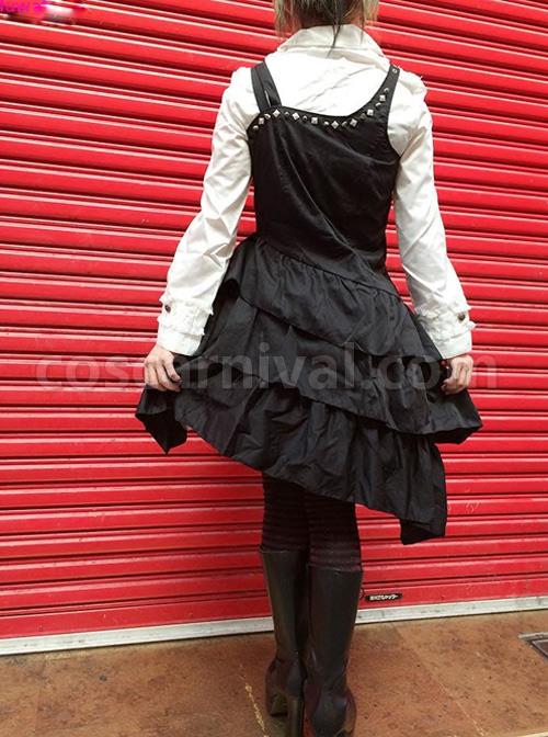 Black Asymmetric Hem Punk Gothic Lolita Sling Dress coscarnival