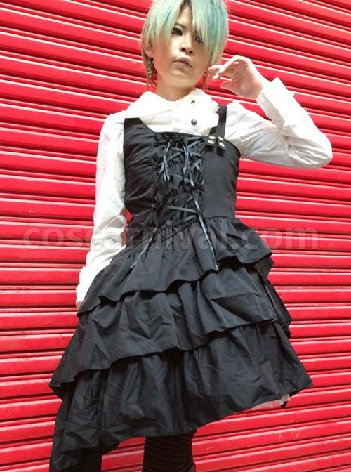 Black Asymmetric Hem Punk Gothic Lolita Sling Dress coscarnival