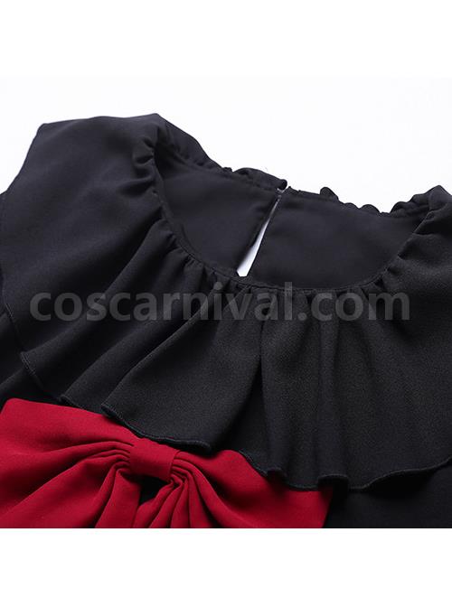 Black Bind Strap Bowknot Gothic Lolita Long Sleeve Dress coscarnival