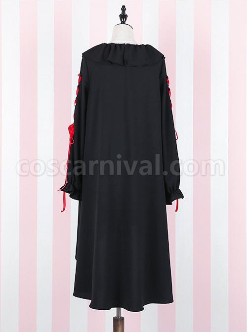 Black Bind Strap Bowknot Gothic Lolita Long Sleeve Dress coscarnival
