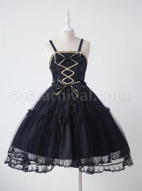 Black Bowknot Bind Straps Gothic Lolita Sling Dress coscarnival
