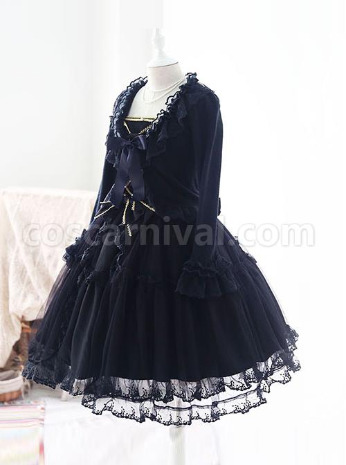 Black Bowknot Bind Straps Gothic Lolita Sling Dress coscarnival