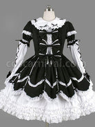 Black Bowknot Ruffles Gothic Lolita Long Sleeves Dress coscarnival