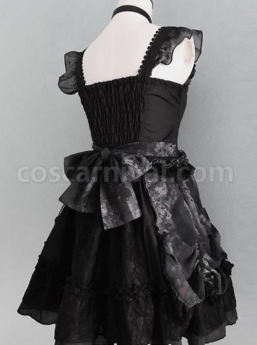 Black Chiffon Lace-up Gothic Lolita Sling Dress coscarnival