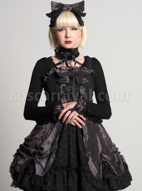Black Chiffon Lace-up Gothic Lolita Sling Dress coscarnival