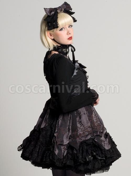 Black Chiffon Lace-up Gothic Lolita Sling Dress coscarnival