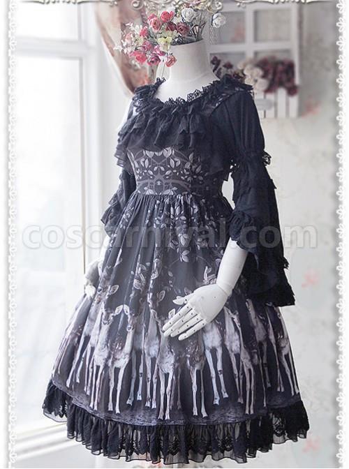 Black Chiffon Lolita Super Short Top With Detachable trumpet Sleeve coscarnival