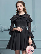 Black Chiffon Slim Stylish Gothic Lolita Long Sleeve Dress coscarnival