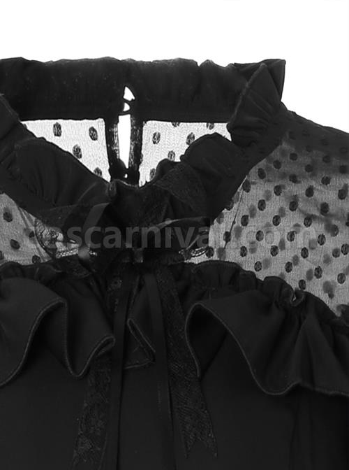 Black Chiffon Slim Stylish Gothic Lolita Long Sleeve Dress coscarnival