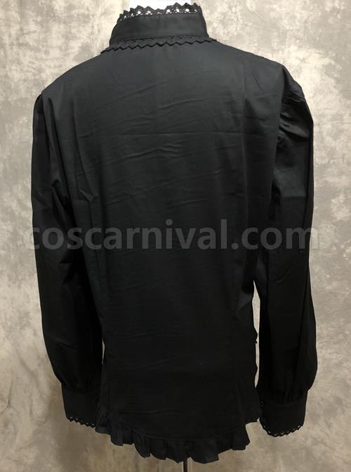 Black Cotton Lace Stand-up Collar Long Sleeves Classic Lolita Shirt coscarnival