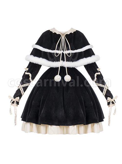 Black-Elegant-Winter-Plush-Two-Wear-Cloak-Lace-Decorate-Thick-Velvet-Classic-Lolita-Long-Sleeve-Dress-Set-coscarnival-3499