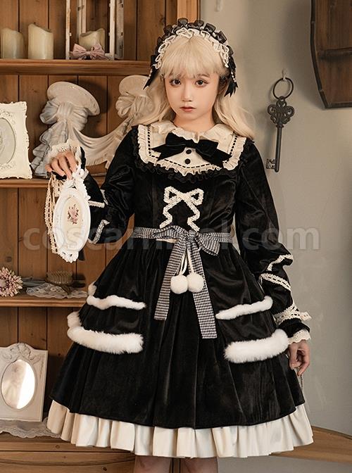 Black-Elegant-Winter-Plush-Two-Wear-Cloak-Lace-Decorate-Thick-Velvet-Classic-Lolita-Long-Sleeve-Dress-Set-coscarnival-3501