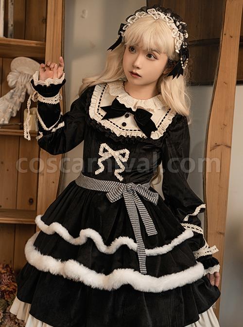 Black-Elegant-Winter-Plush-Two-Wear-Cloak-Lace-Decorate-Thick-Velvet-Classic-Lolita-Long-Sleeve-Dress-Set-coscarnival-3504