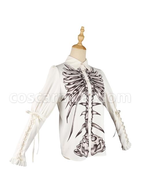 Black Fairy Tale Series Darkness Skeleton Printing Retro Gothic Lolita Long Sleeve Shirt coscarnival