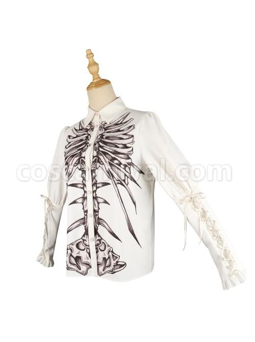Black Fairy Tale Series Darkness Skeleton Printing Retro Gothic Lolita Long Sleeve Shirt coscarnival