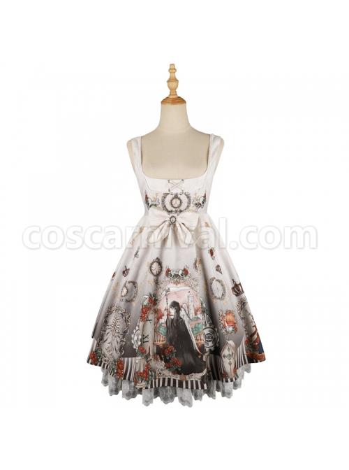 Black Fairy Tale Series JSK Darkness Printing Retro Gothic Lolita Sling Dress coscarnival