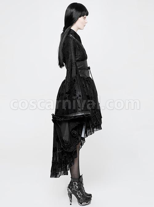 Black Flocking Printing Gothic Lolita Kimono Dress coscarnival