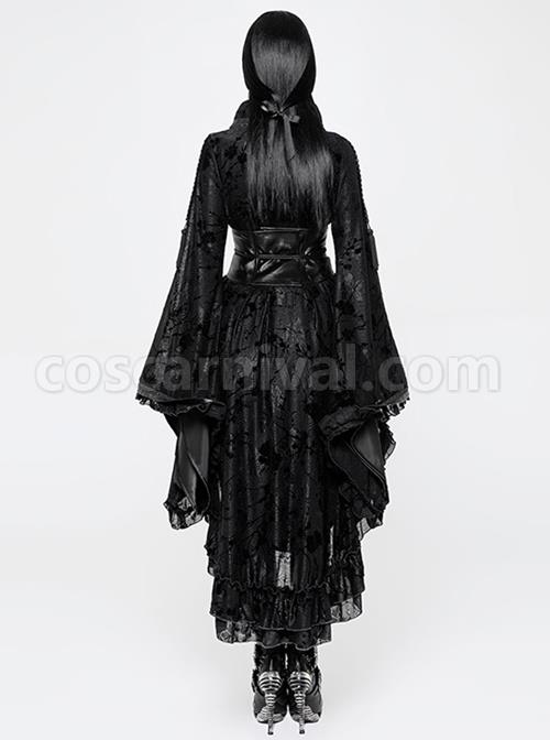 Black Flocking Printing Gothic Lolita Kimono Dress coscarnival