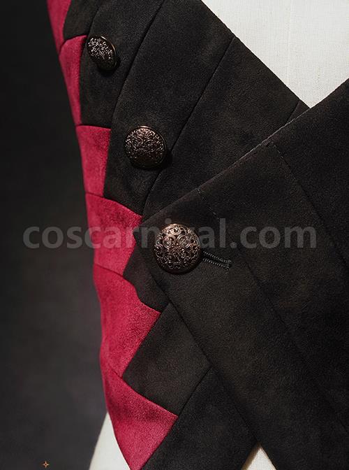 Black Forest Series Halloween Style Rhombus Red And Black Plaid Design Double Row Metal Buttons Classic Lolita Vest coscarnival