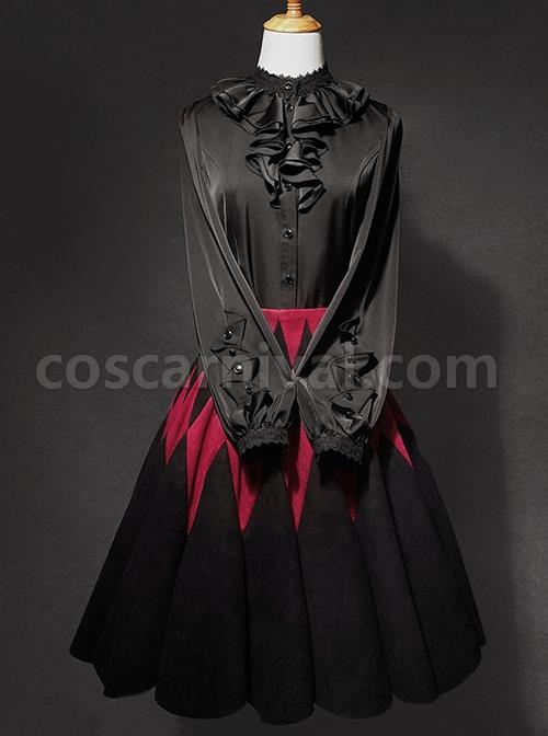 Black Forest Series Ruched Ruffled Turtleneck Irregular Cuff Design Halloween Style Long Sleeve Classic Lolita Shirt coscarnival