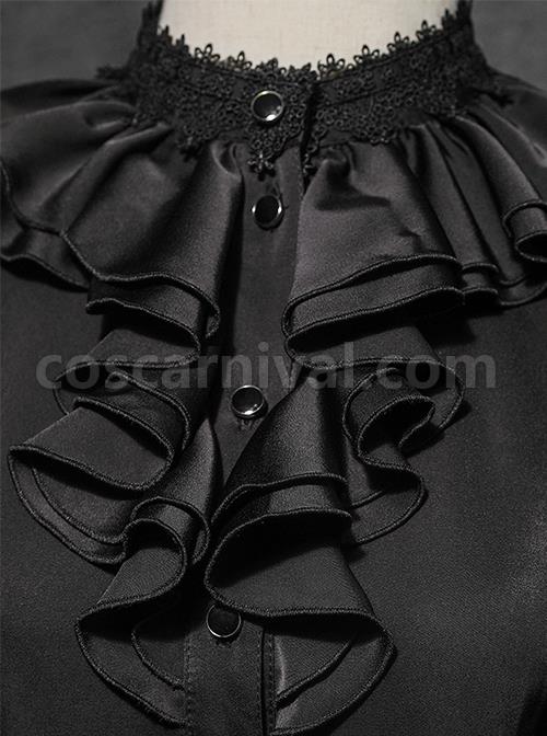 Black Forest Series Ruched Ruffled Turtleneck Irregular Cuff Design Halloween Style Long Sleeve Classic Lolita Shirt coscarnival