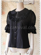 Black Glass Striped Doll Collar Lolita Bubble Sleeve Shirt coscarnival