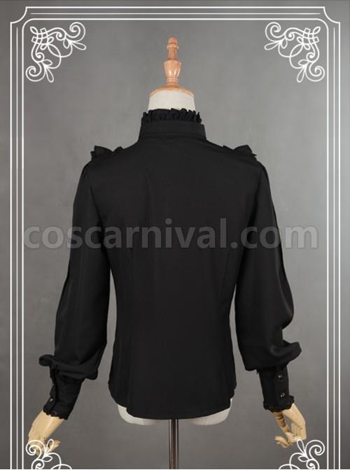 Black High Collar Bowknot Lantern Sleeve Lolita Blouse coscarnival