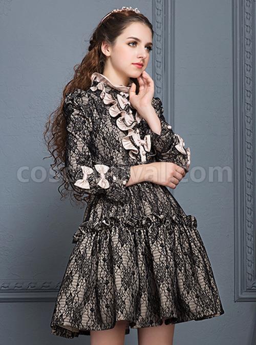 Black Lace Elegant Gothic Lolita Long Sleeves Dress coscarnival