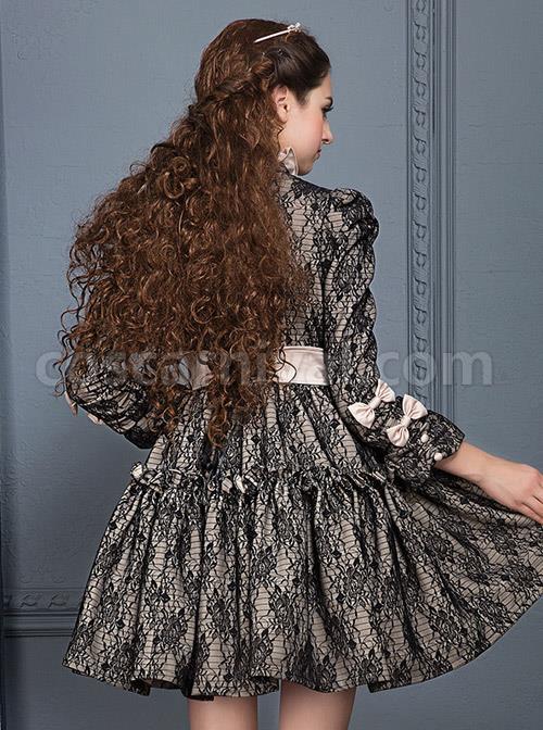 Black Lace Elegant Gothic Lolita Long Sleeves Dress coscarnival