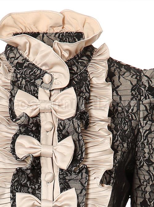 Black Lace Elegant Gothic Lolita Long Sleeves Dress coscarnival