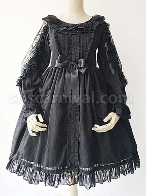 Black Lace Jacquard Cotton Cotton Material Waisted Doll Dress coscarnival
