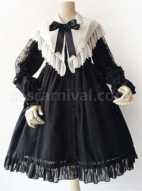 Black Lace Jacquard Cotton Cotton Material Waisted Doll Dress coscarnival