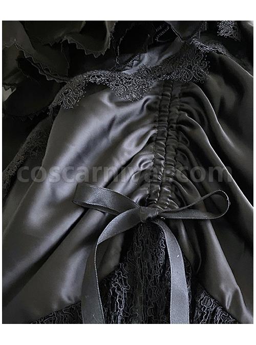Black Lace Sling Corset Tail Top Flared Long Sleeve Fashion Ruffle Shawl Gothic Lolita Dress Set coscarnival