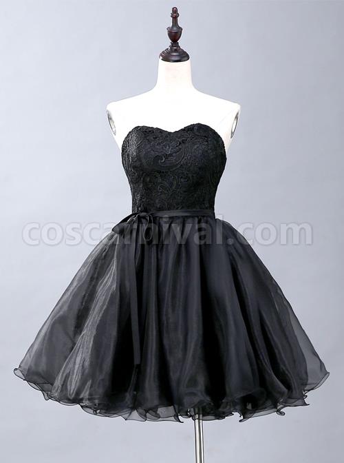 Black Lace Strapless Evening Dress coscarnival