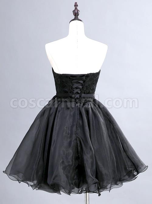 Black Lace Strapless Evening Dress coscarnival