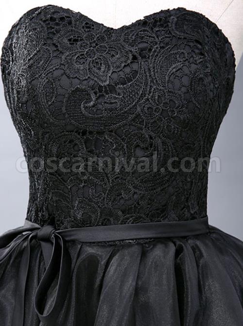 Black Lace Strapless Evening Dress coscarnival