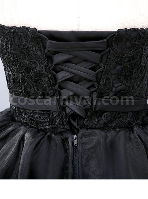 Black Lace Strapless Evening Dress coscarnival