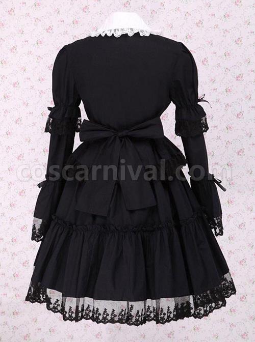 Black Lapel Ruffle Gothic Lolita Long Sleeve Dress coscarnival
